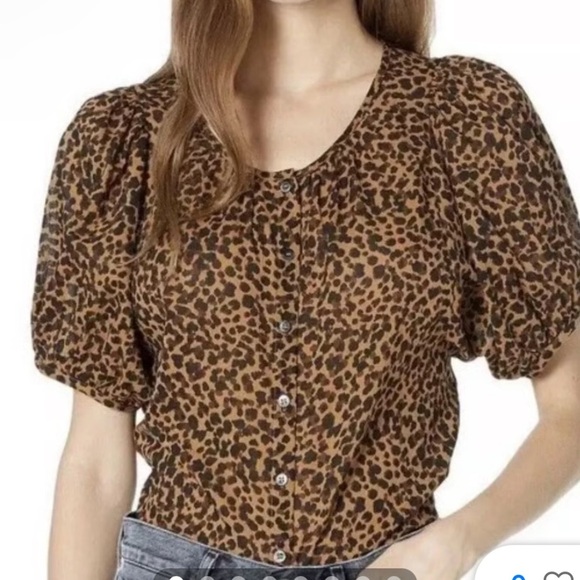 Madewell Animal Print Blouse w Balloon Sleeves - Picture 1 of 8